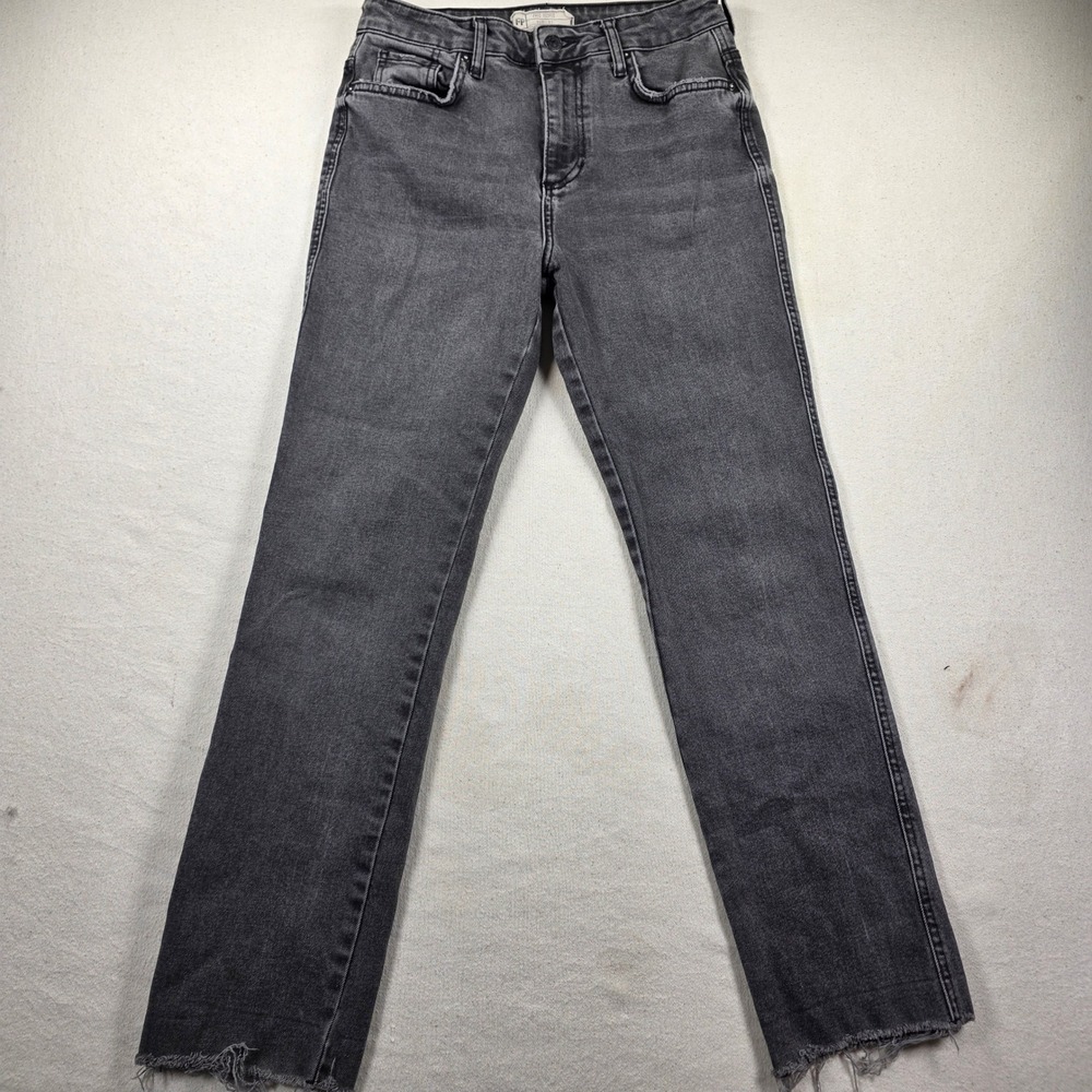 Free People Womens Straight Leg Jeans Washed Black Raw Hem Size 27 H660